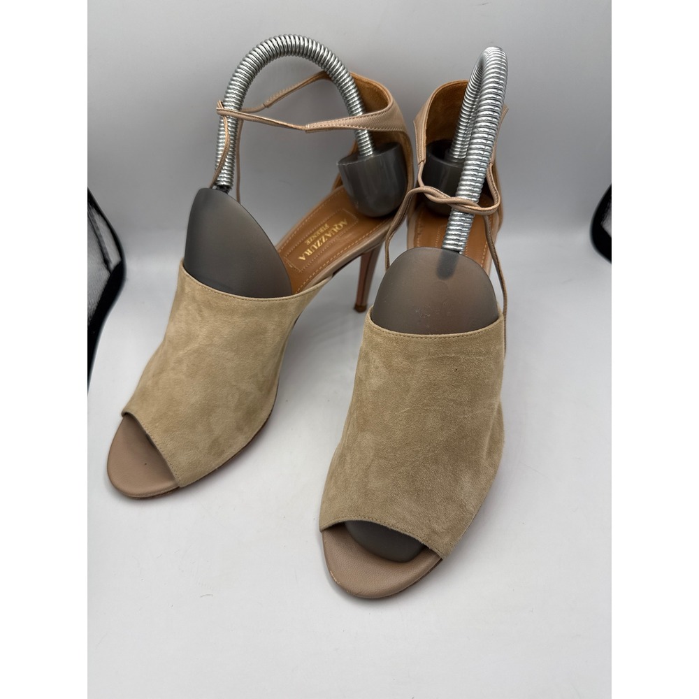 AQUAZZURA Firenze Suede Leather Peep Toe Lace Up Heels Sandals Size 36 - Picture 2 of 8